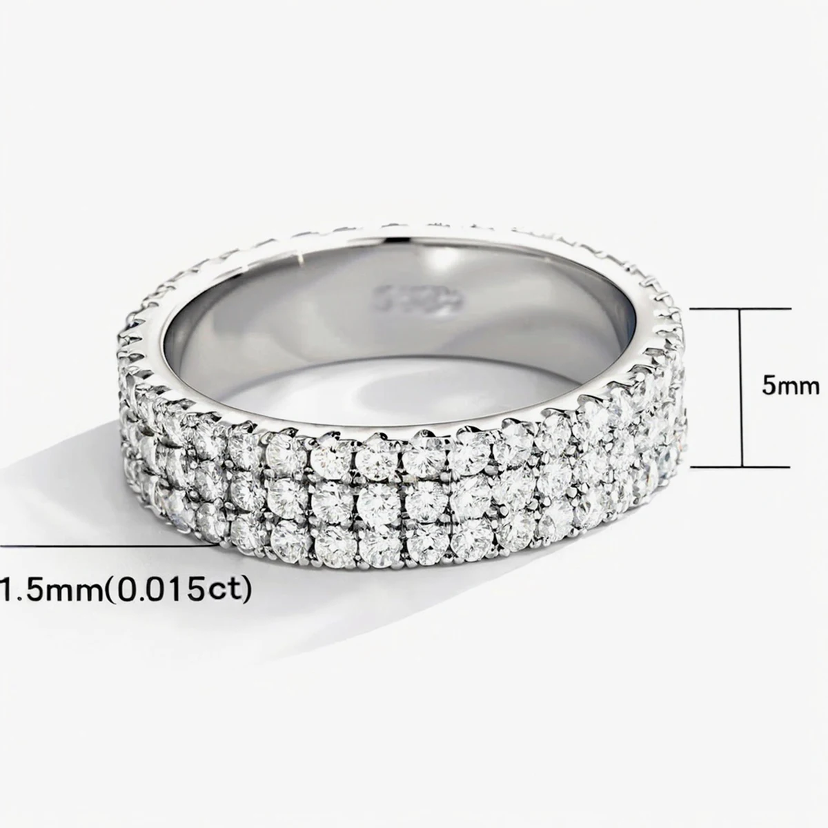 Натуральное кольцо из стерлингового серебра S925 с муассанитом, 3 ряда, 2 ряда, полный кольцо вечности, подарок на годовщину свадьбы и помолвку для женщин