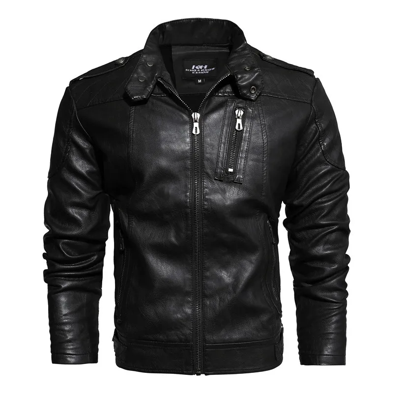 

Autumn and Winter European and American Style Men's Leather Jacket Stand Collar Casual