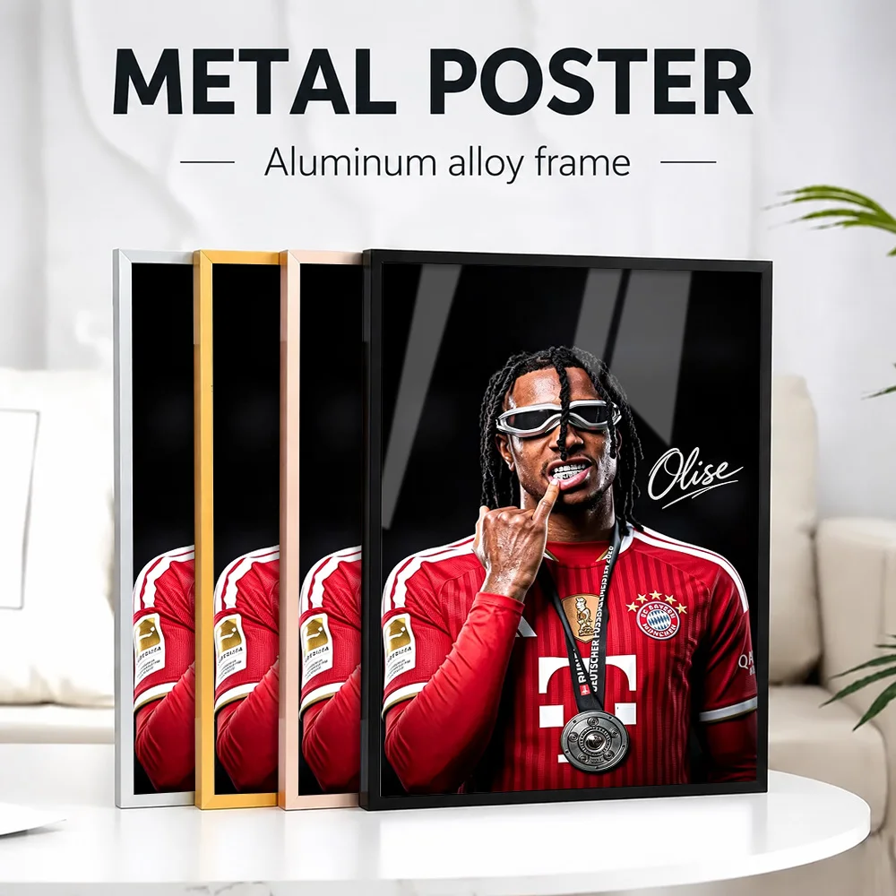 Footballer Michael Olise Featuring Championship Medal Framed Metal Print Customized Photo Victory Style Wall Art For Bedroom