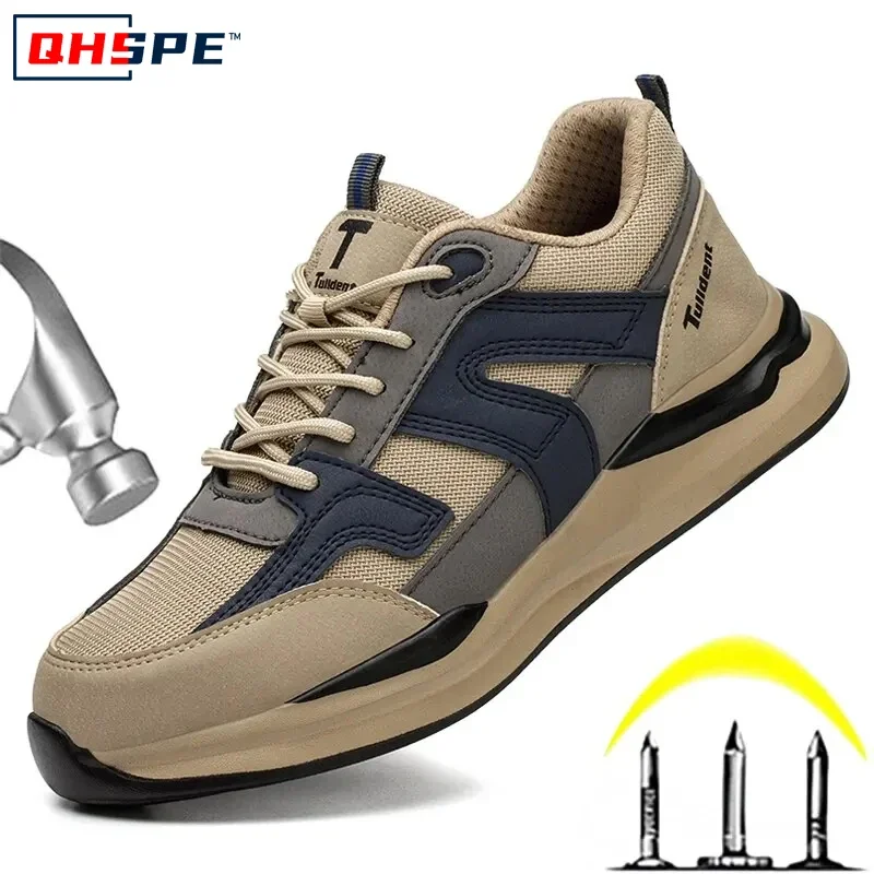 Men's Safety Shoes Steel Toe Cap Male Sneakers Wear-resistant Lightweight Steel Toe Sneakers Puncture-Proof Safety Tennis Woman