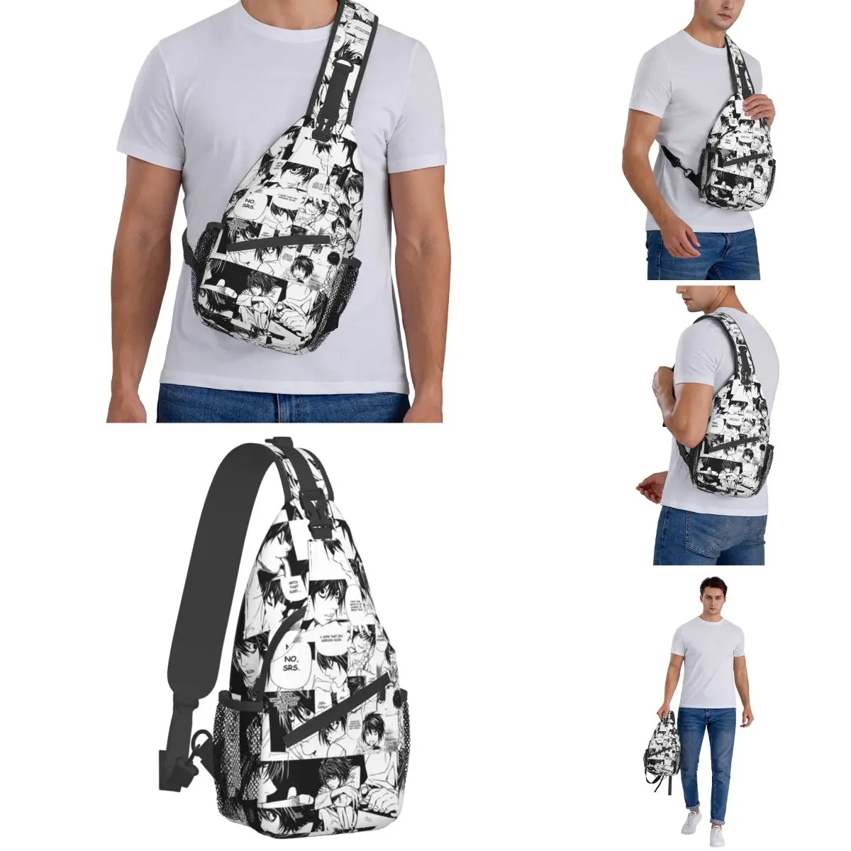 Death Note L Lawliet torba typu Crossbody Sling Bag mała torba piersiowa notatnik Anime plecak na ramię plecak na piesze wycieczki na zewnątrz Tornister kempingowy