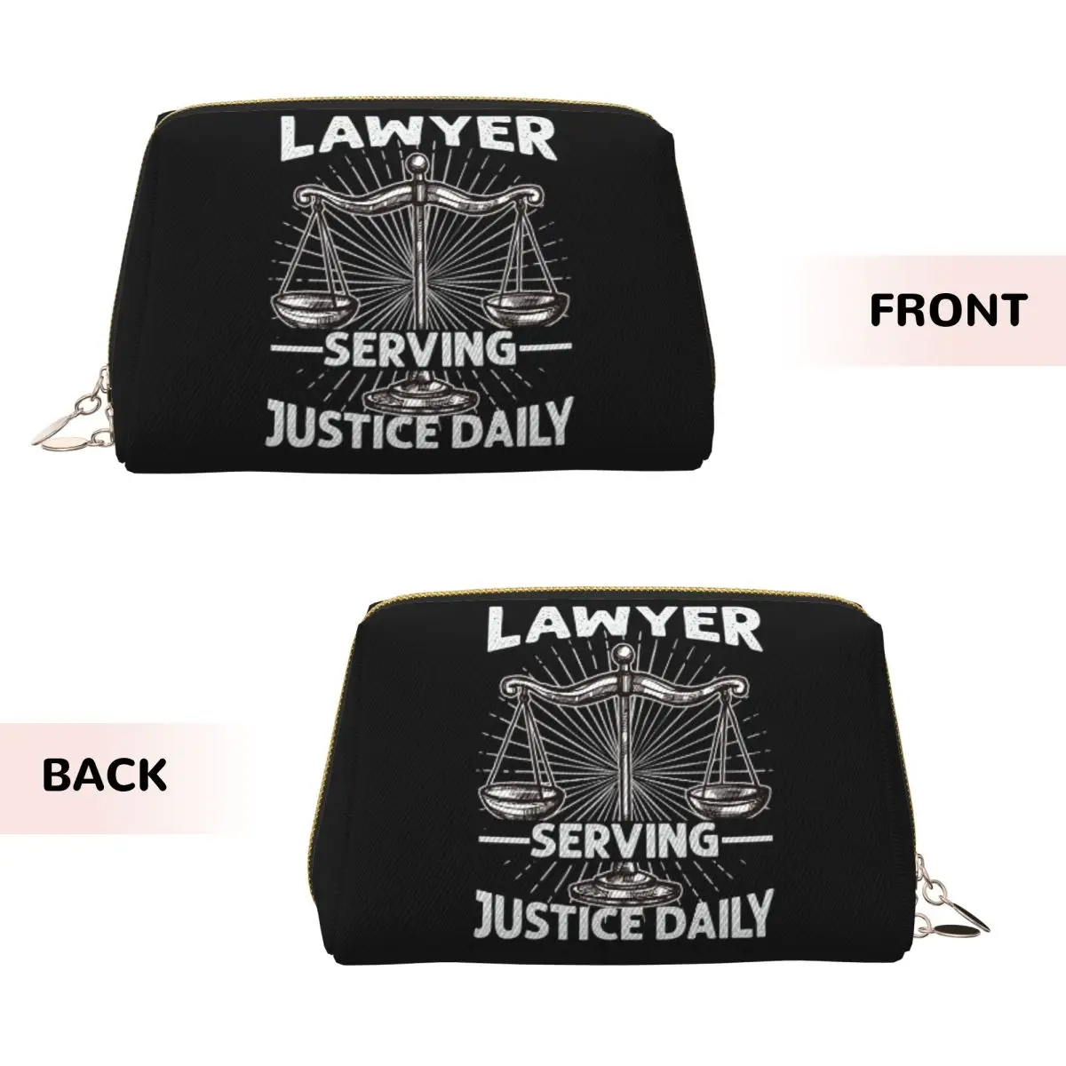 Gold Scales Of Justice Law Logo Lawyer Legal Party Women Cosmetic Bag Travel Makeup Organizer Pouch Toiletry Storage Dopp Kit