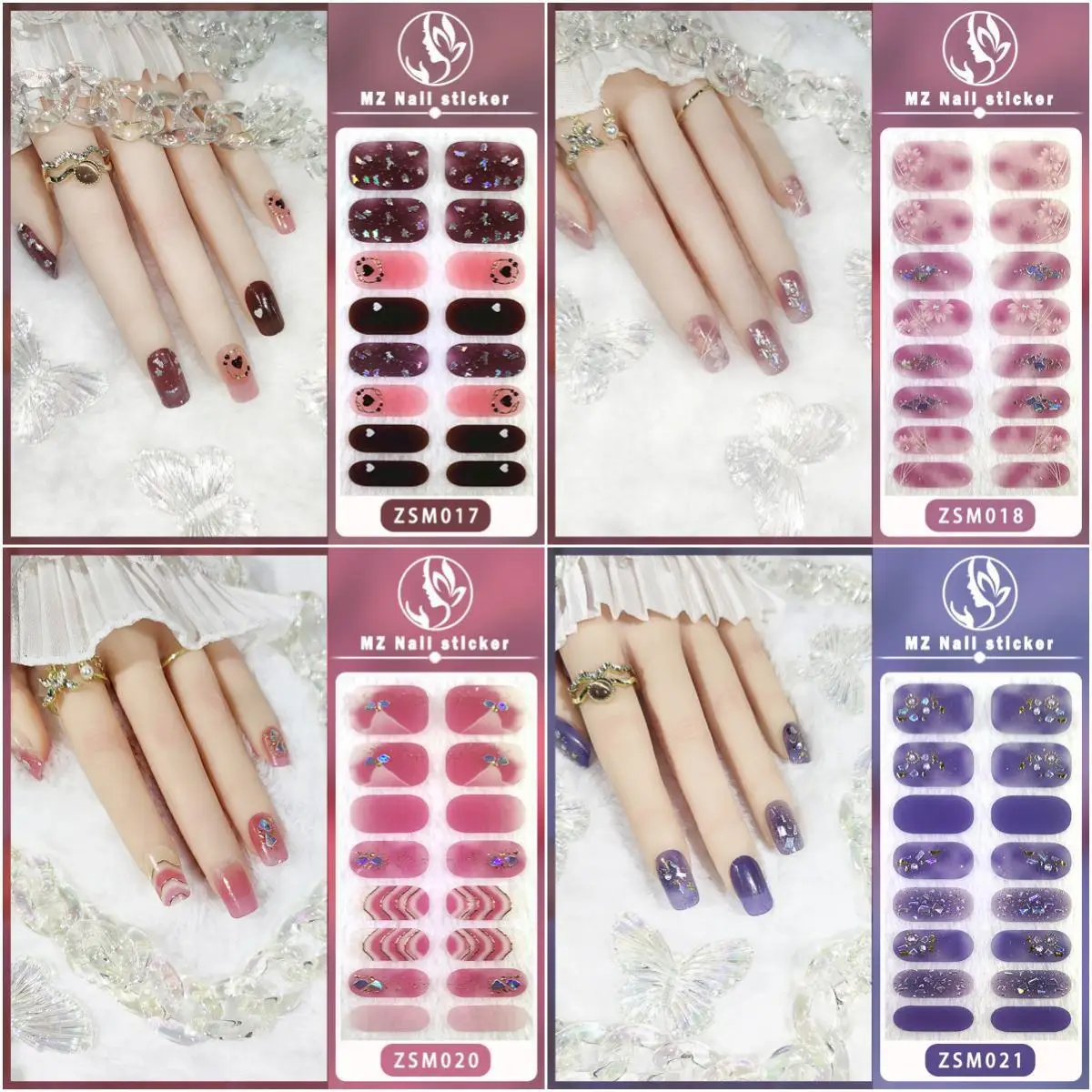 MEBIS ملصقات الأظافر 16 إصبع ZSM Nobake جل ثلاثي الأبعاد البرنز مسمار الفن ملصق كامل ملصق طويل الأمد مقاوم للماء مسمار