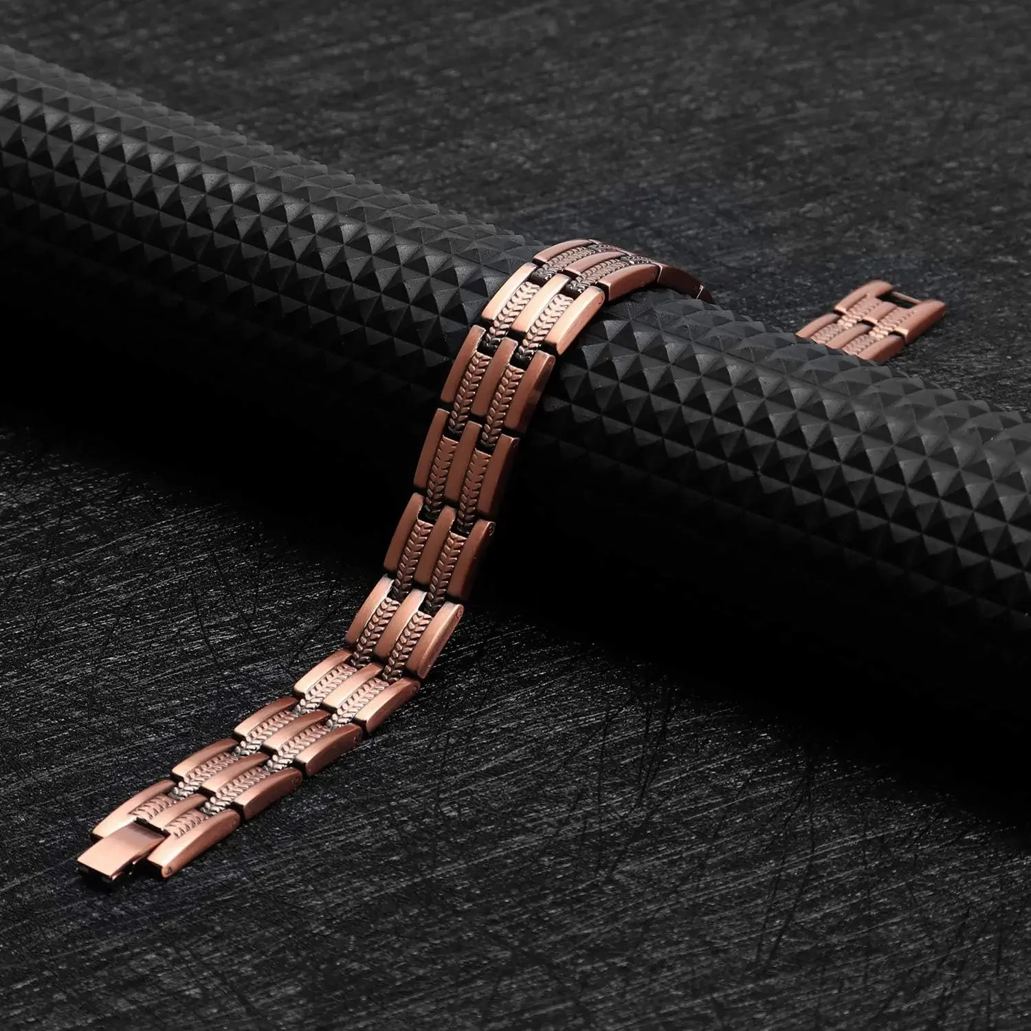 ARADOO Wheat Grain Pattern Pure Copper Magnetic Bracelet Adjustable Therapy Bangle for Joint Support & Wellness