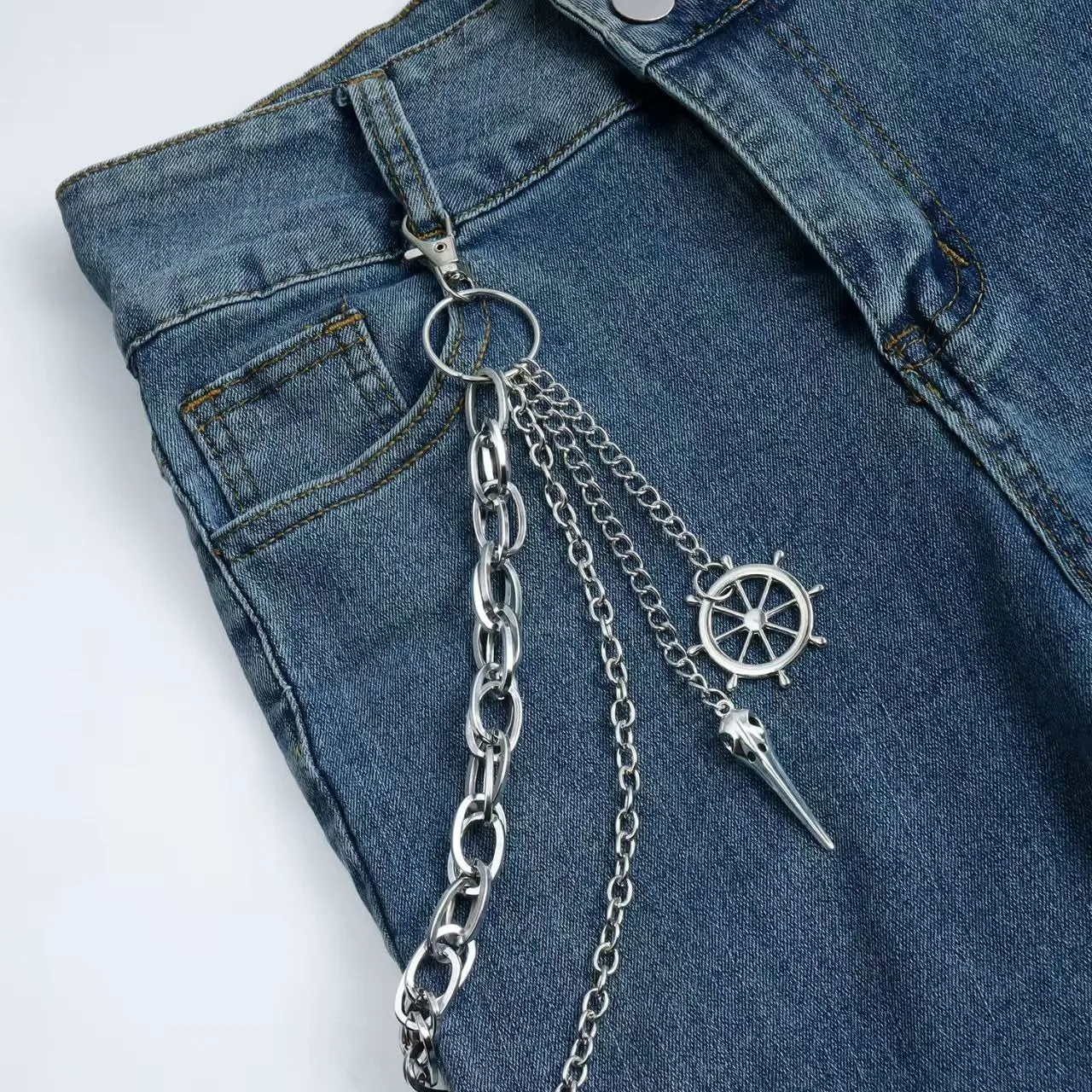 European and American Halloween Dark Style Pointed Bird Head Pendant Pant Chain Hip-hop Trendy Metal Multi-layer Waist Chain