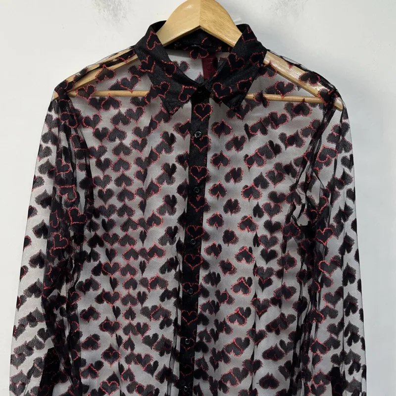 WVGA Spring Summer New Men's Contrast Color Jacquard See-through Mesh Trendy Shirt Niche Original Designer Loose-fit Tops W26790