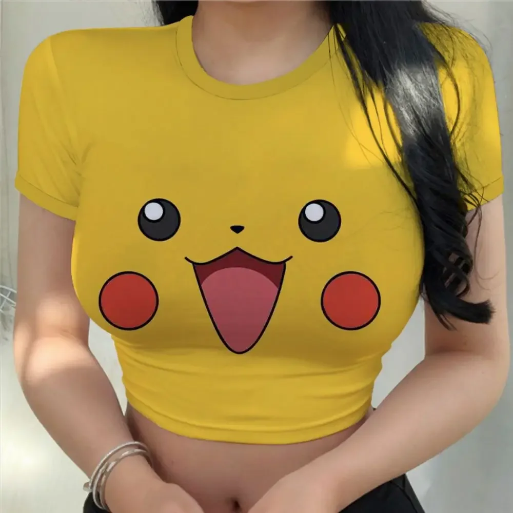 

Kawaii Girls Clothes Pikachus Crop Top Women Anime T-shir T Shirt New Girls Fashion Sexy Harajuku Hello Kitty Clothing Tops