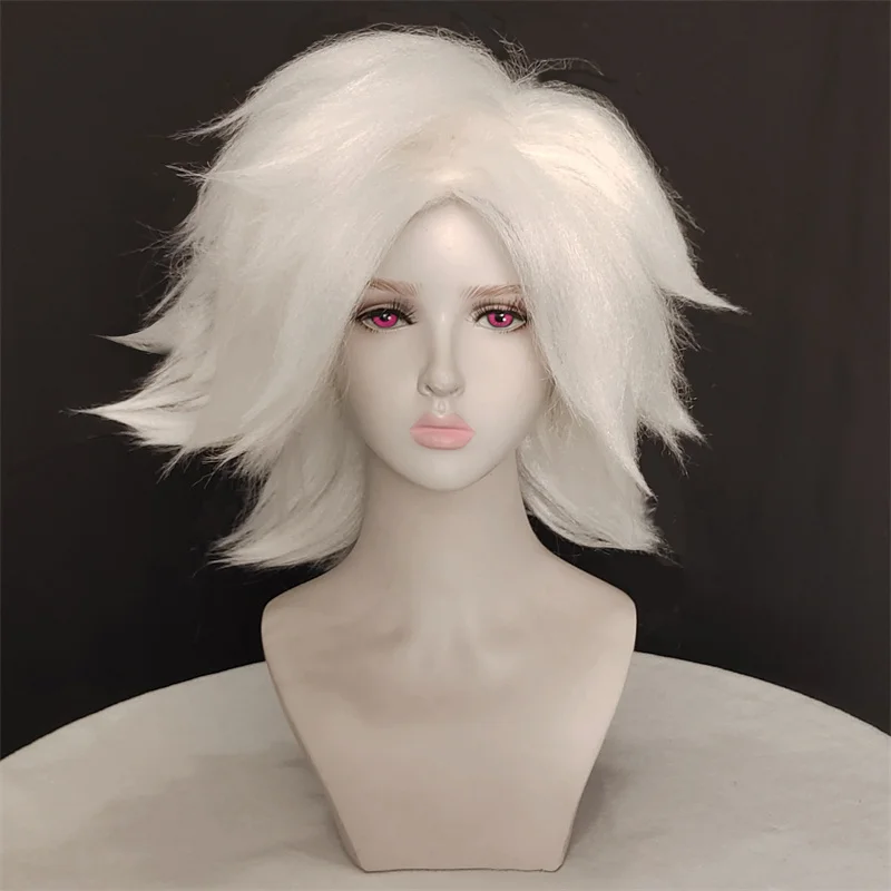 DAZCOS Angel Dust Cosplay Wig Costume Wigs White Short Heat Resistant Synthetic Hair Halloween Party Role Play Carnival Props