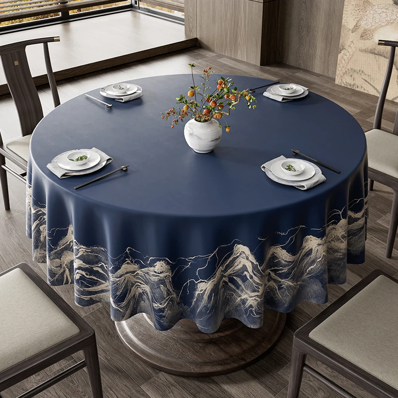 

2025 new Chinese hotel household tablecloth waterproof and oil-proof leave-in round light luxury high-end
