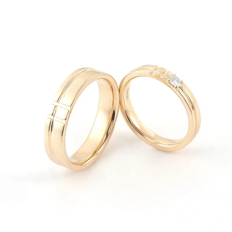 Provence solid 18K yellow gold wedding rings set for couples DEF lab diamond promise engagement ring Custom Valentine's Day gift