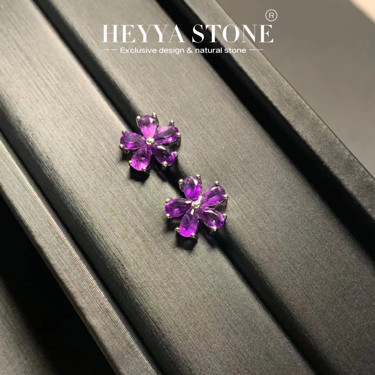 HEYYA STONE Flower Natural Amethyst Stud Earrings For Women 925 Silver Simple Fine Jewelry Stone Gemstone Classic Style