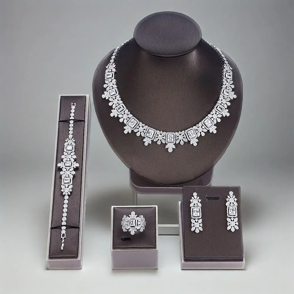 

Luxury AAA Cubic Zirconia Bridal Jewelry Set 4pcs African Dubai Jewelry Sets Women Wedding Party Accessories