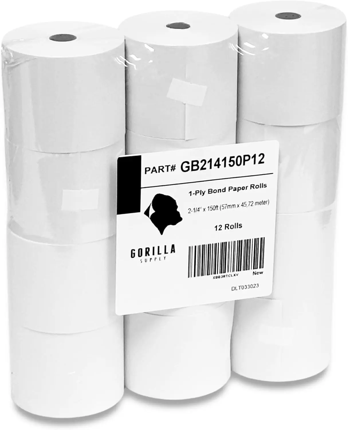 

2.25" x 150' Bond Paper Rolls for Receipt Printers, 12 Rolls, 1-Ply Adding Machine Tape for POS Systems