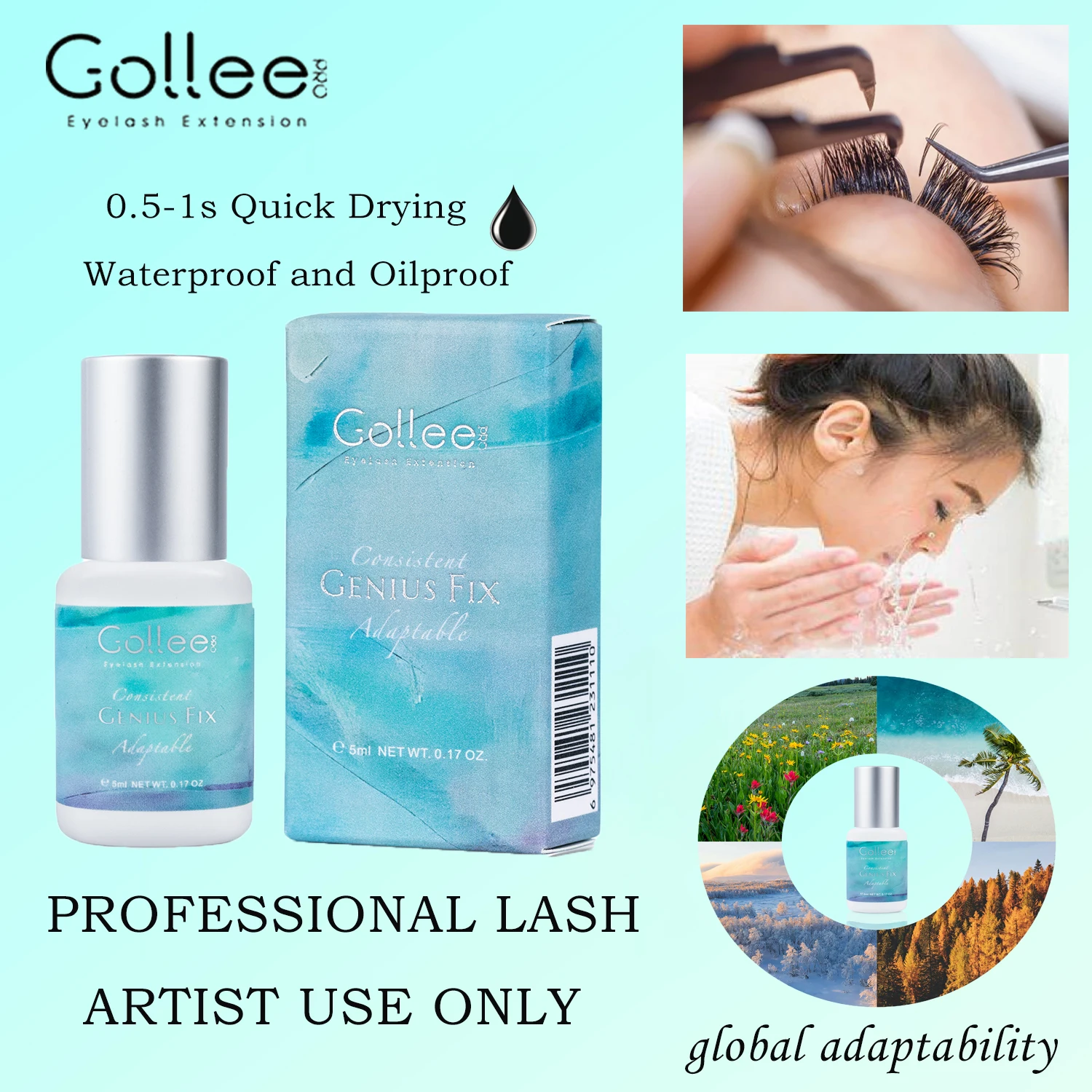 Gollee New Sports Sweat-proof and Oil-proof 0.5-1s Eyelash Extension Glue Quick-drying Professional Eyelash Glue Cosmetic Tools