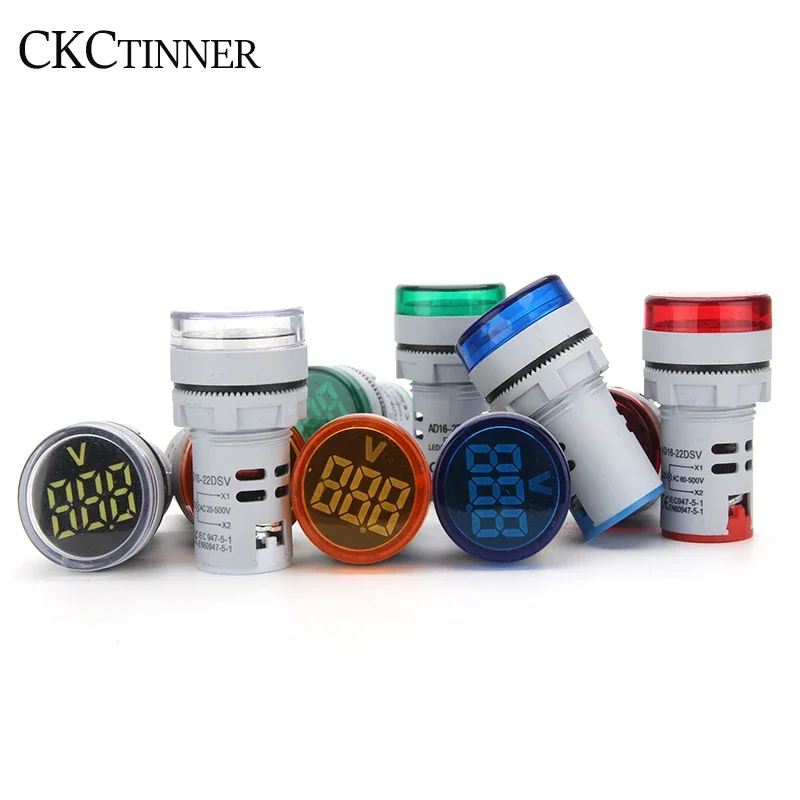 1st 22Mm Ronde Mini Digitale Voltmeter Ac 20-500V Volt Spanningstester Meter Led Digitale Indicator Pilot Licht Display