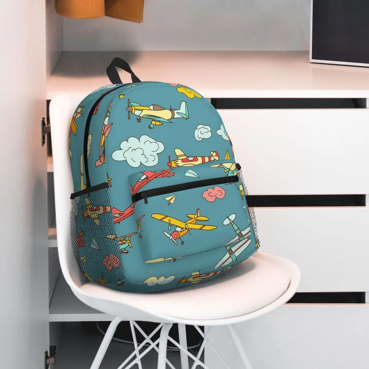 Colorful Nostalgic Airplanes Pattern Aviation Enthusiast Large Capacity Kids BookBag School Bag Shoulder Bags for Men Women