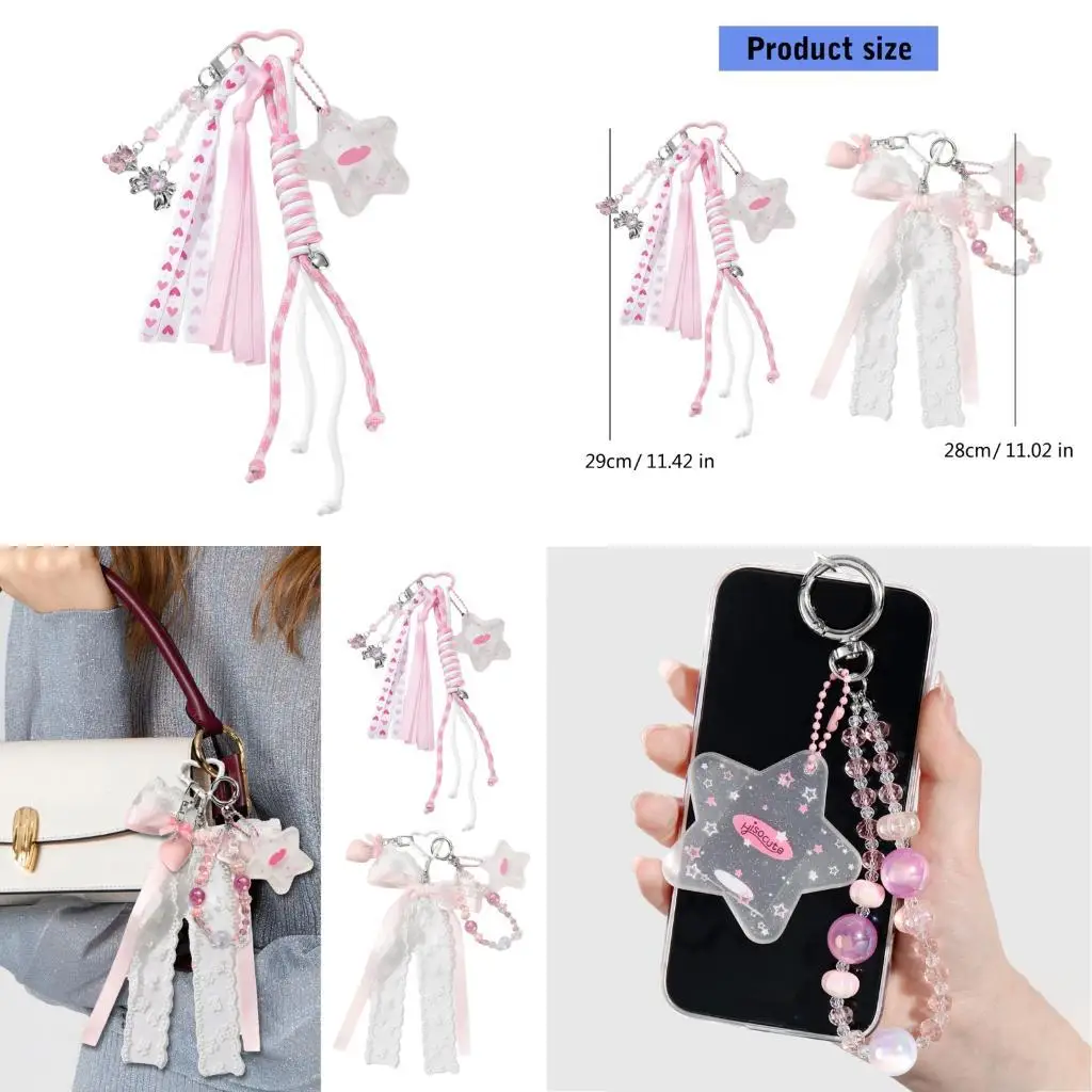 

D46D Photo Frame Keychain With Beads And Mesh Bows Holder For Unique Bag Accessories Decoration