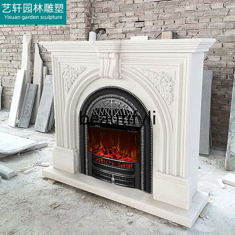 

Marble Fangshan white marble fireplace, French American European simplicity, stone carving customization of the entrance cabinet