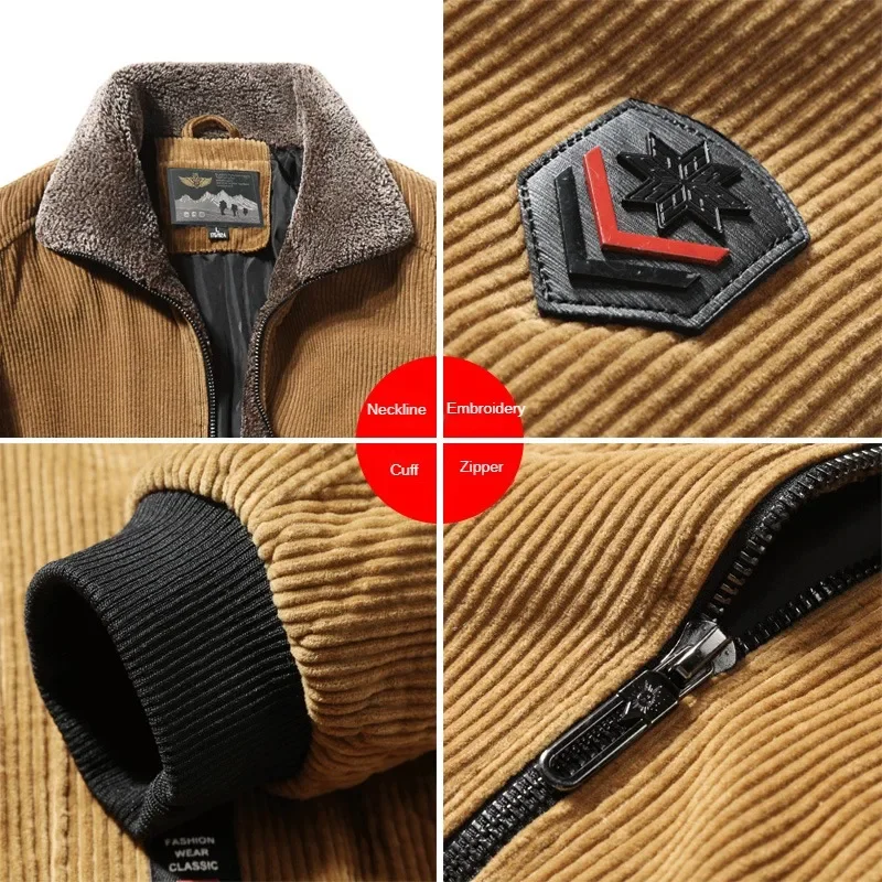 Jaqueta de veludo vintage masculina, forrada com lã espessa, quente, Parkas à prova de vento, roupas masculinas, casaco casual, moda inverno, 2024