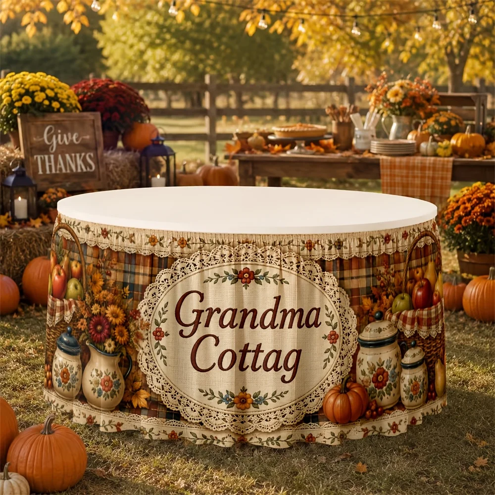 One tablecloth. Decorative for the autumn harvest farmhouse kitchen and dining room in the countryside.