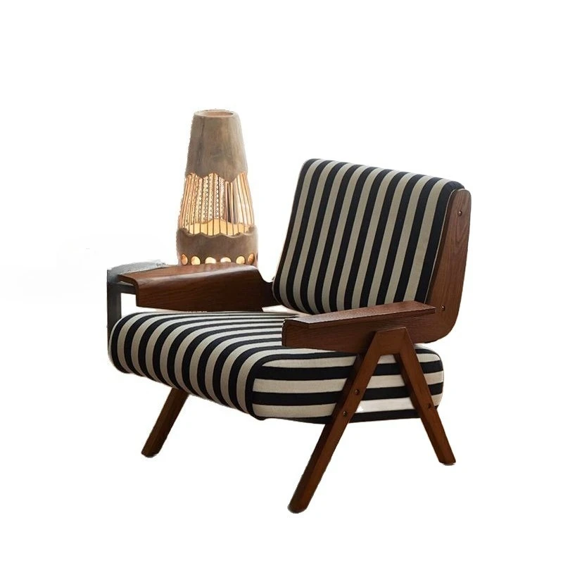 

Retro single sofa chair living room French antique zebra chair designer bedroom casual solid wood back