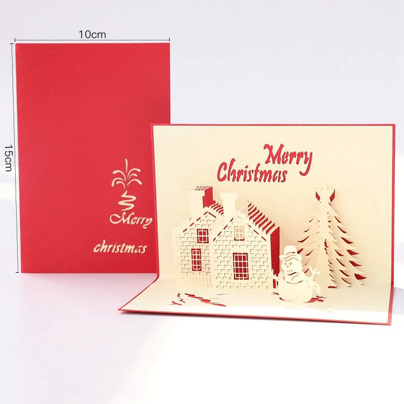 3D pop-up creative hollow castle snowman shape Christmas greeting card message card Christmas party decoration supplies gift