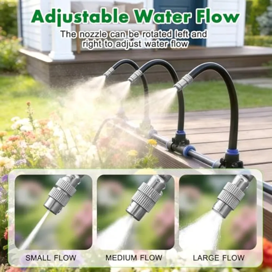 360 Adjustable Drip Irrigation System for Garden, Yard, Lawn, Greenhouse, Plants, Backyard: 98FT PE Tubing, Black, 30 Nozzles,