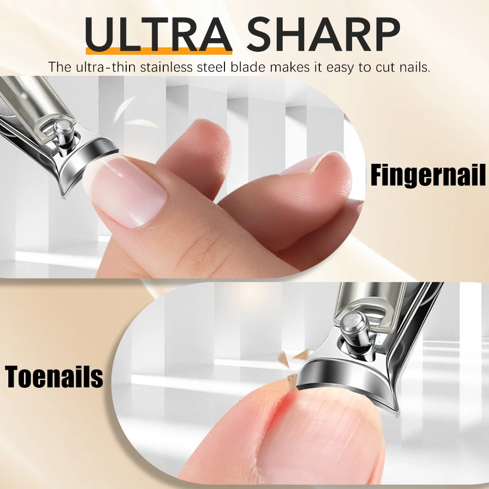 1Pcs Slanted Edge Nail Clippers with Catcher Stainless Steel Ingrown Fingernail Toenail Cutter Trimmer Manicure Tools