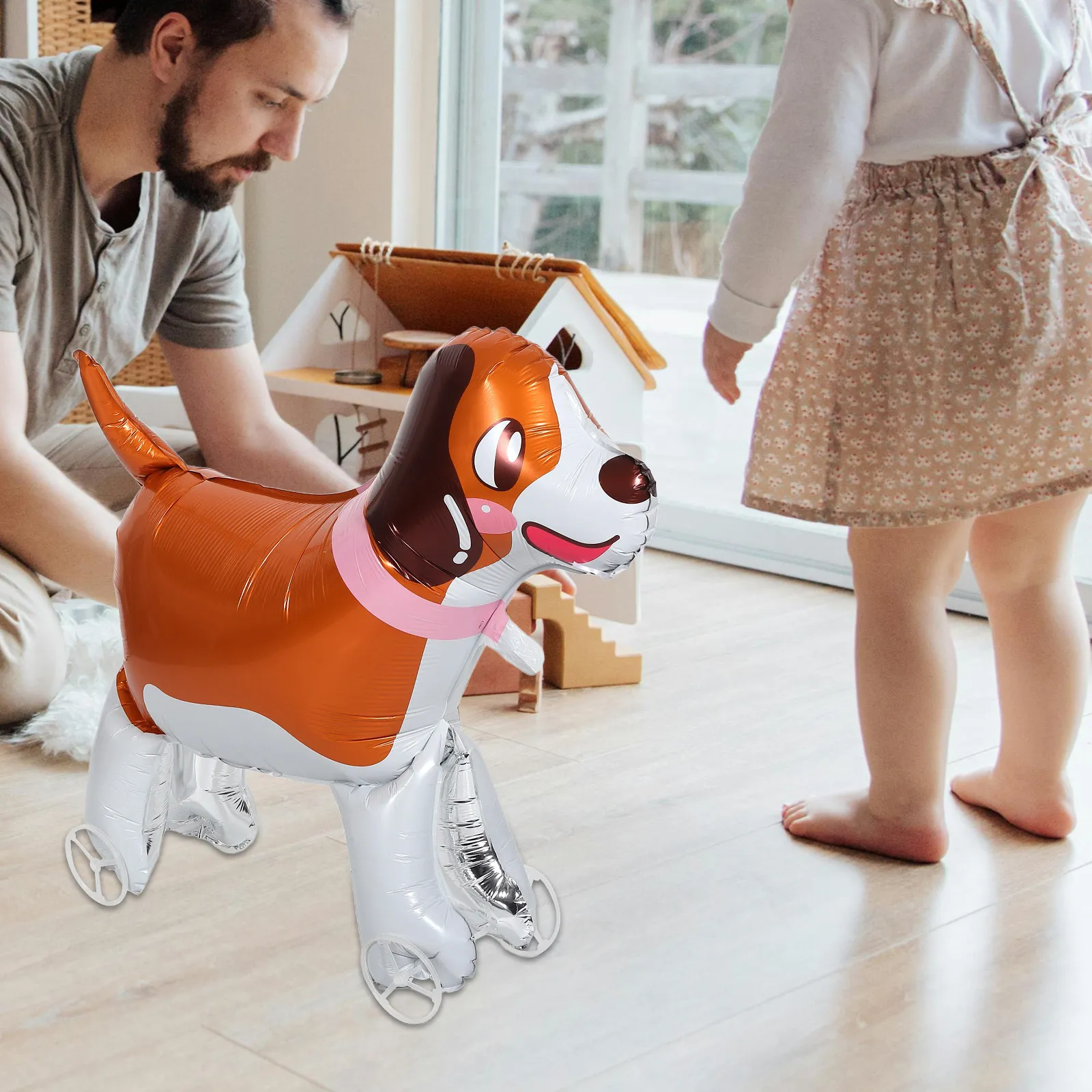 Walking Dog Balloon Wheeled Self-Standing Puppy Birthday Decorations Animal Theme Party Supplies Puppy Balloons