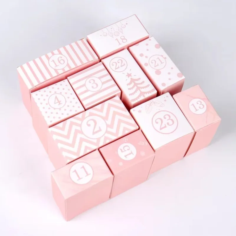 2025.Wholesale Stock Foldable Christmas 24 Day Calendar Blind Box Pink Countdown Christmas Calendar Box - Image 6