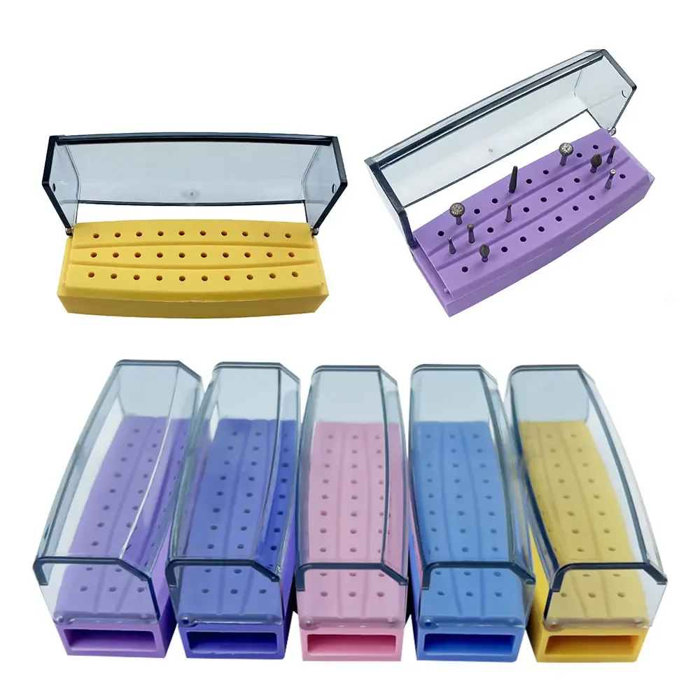 10pcs Dental 30 Holes Bur Holder Block Disinfection Case Drill Placement Sterilizer Plastic Endo File Holder Burs Storage