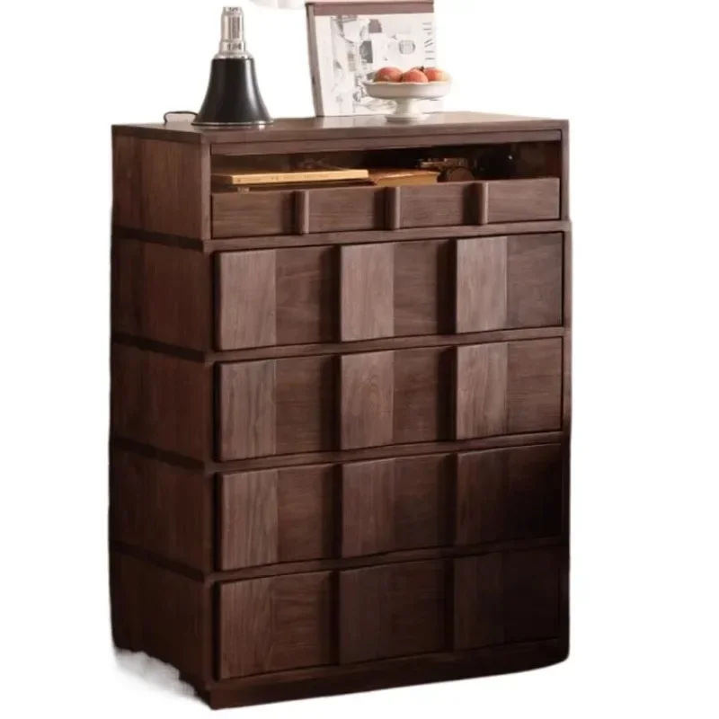 

North American black walnut chest of drawers solid wood locker Nordic living room bucket cabinet bedroom storage log pumping