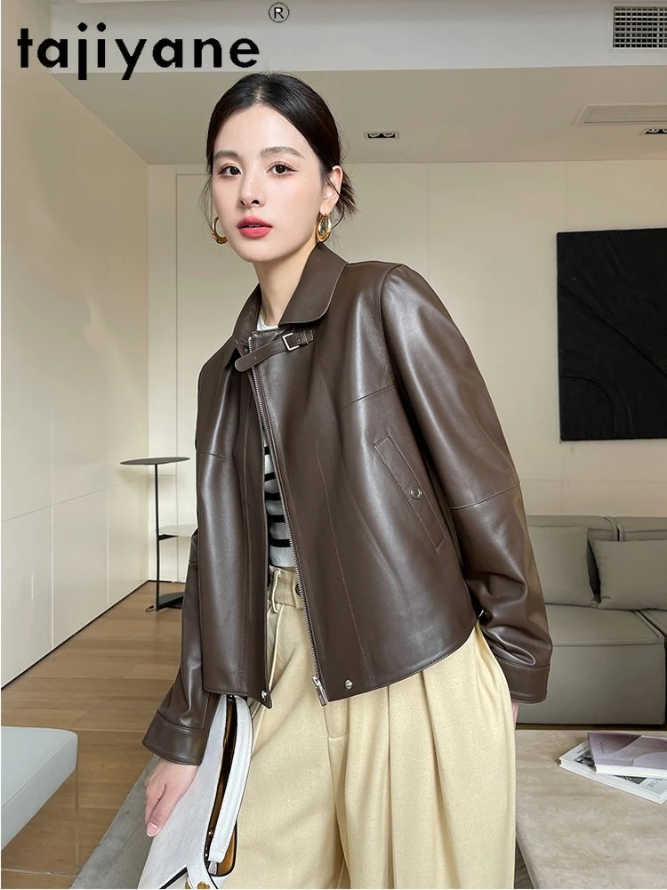 TAJIYANE 100% 羊革 本革ジャケット レディース ショート丈 カジュアルコート プレミアム本革ジャケット 秋服 2025 신상아우터