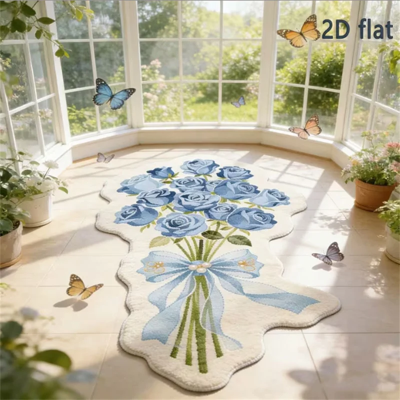 50x80cm Alien Flower Imitation Cashmere Floor Mat Soft Non-Slip Balcony Rug Skin-Friendly Dirt Resistant Cooling Decorative