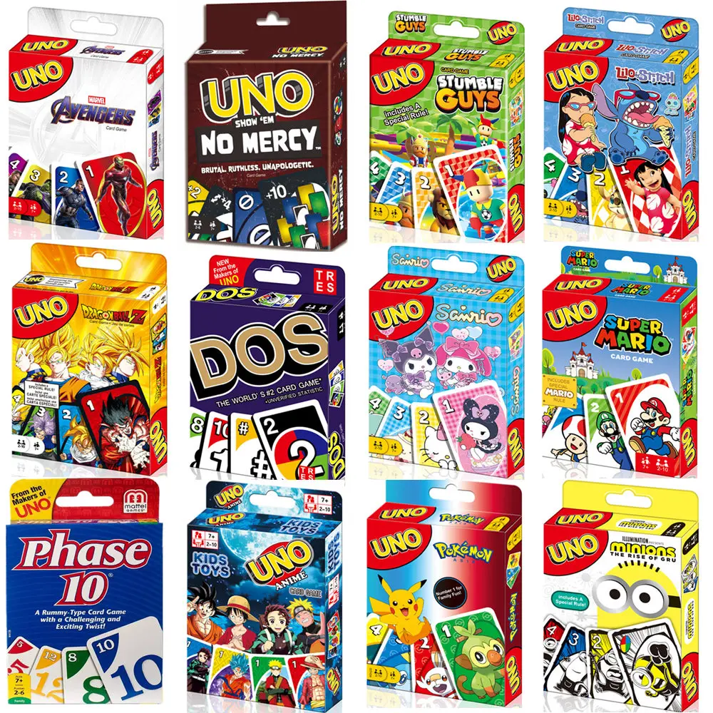 UNO Games Flip Dos No Mercy Pokemon Avengers Anime Kids and Family Card Board Game Funny Uno Gifts