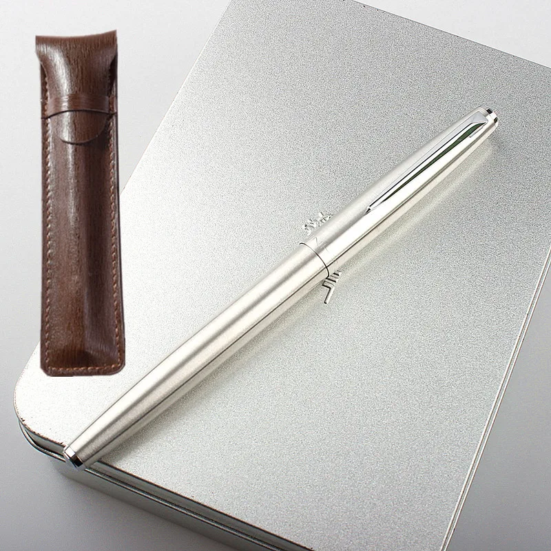 Jin Hao 911 Metal Silver Financial Tip Fountain Pen 0.38mm Office Business Writing Ink Pens Gift Stationery