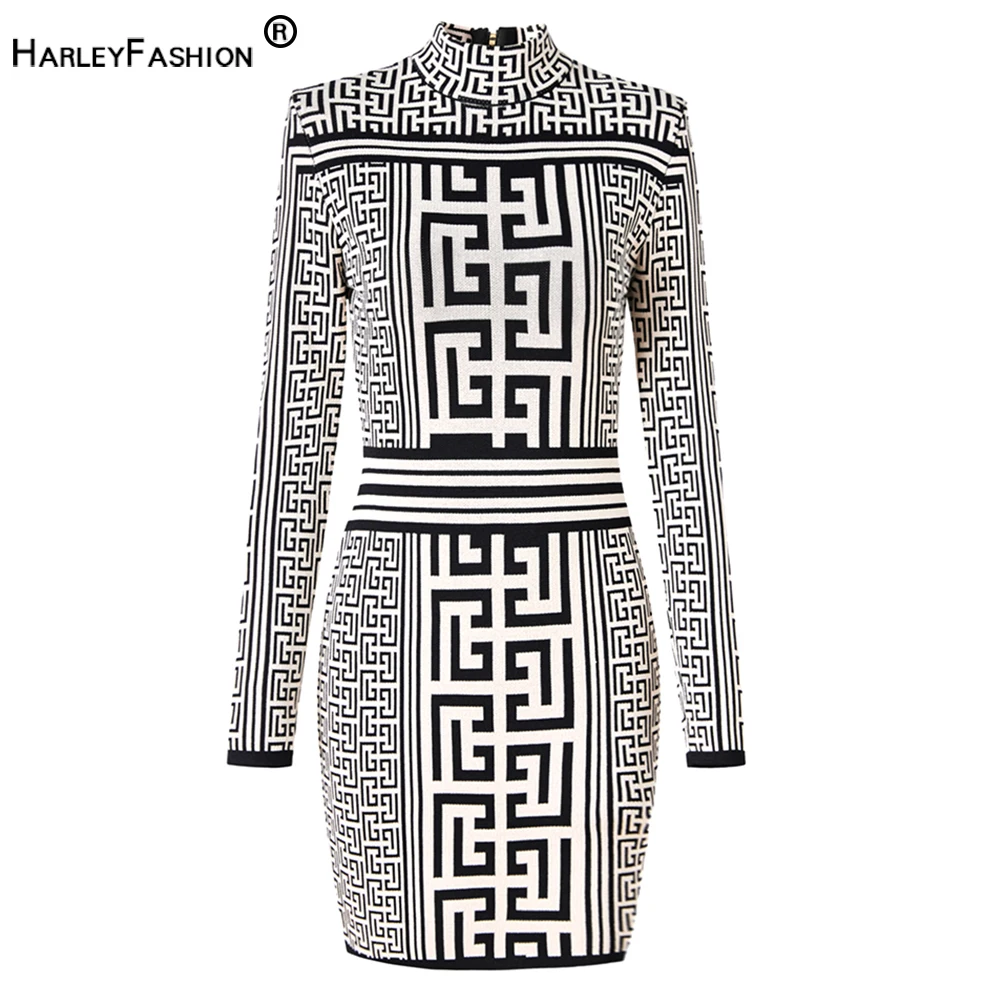 

2023 New Fall Collection Vintage Geometrical Pattern Breif Design Daily Wearing Casual Knitting Women Dress High Quality