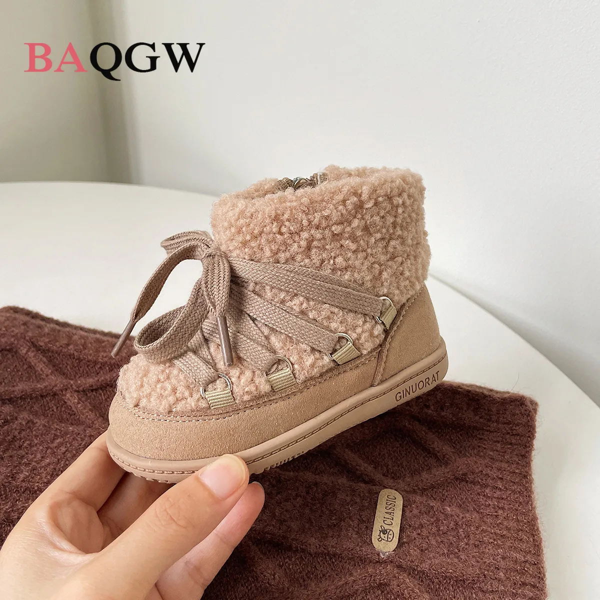 Winter New Baby Snow Boots Lamb Wool Little Kids Fashion Cotton-padded Shoes Soft-soled Toddlers First Walkers Bebe Bootie