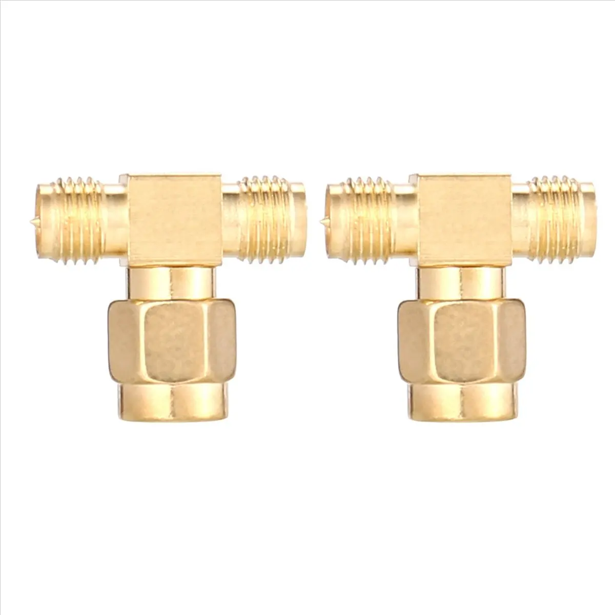 SWXF  2 Pcs RP SMA Male to Two RP SMA Female Triple T Adapter Connector 3 way Splitter