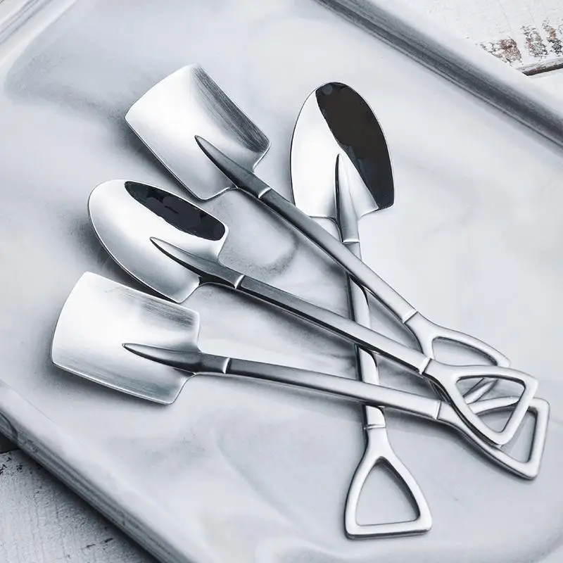 2/4/8PCS Stainless Steel Coffee Spoon Creative Shovel Shape Tea Spoons Ice Cream Scoop Kitchen Accessories Tableware Cutlery Set