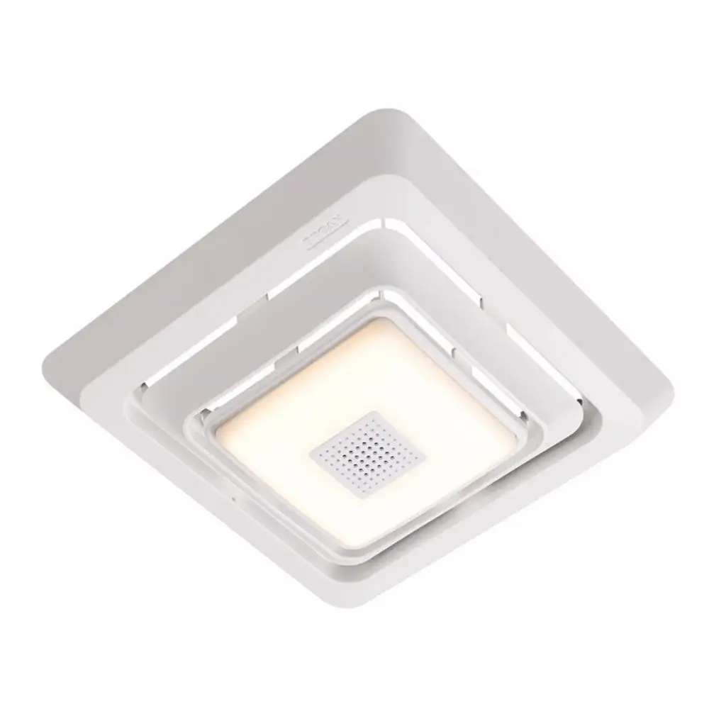 Sonic ห้องน้ํากระจังหน้าพัดลมดูดอากาศพร้อมไฟ LED ลําโพงบลูทูธติดตั้งอย่างรวดเร็วตะแกรงระบายอากาศแสงที่มีประสิทธิภาพบ้าน