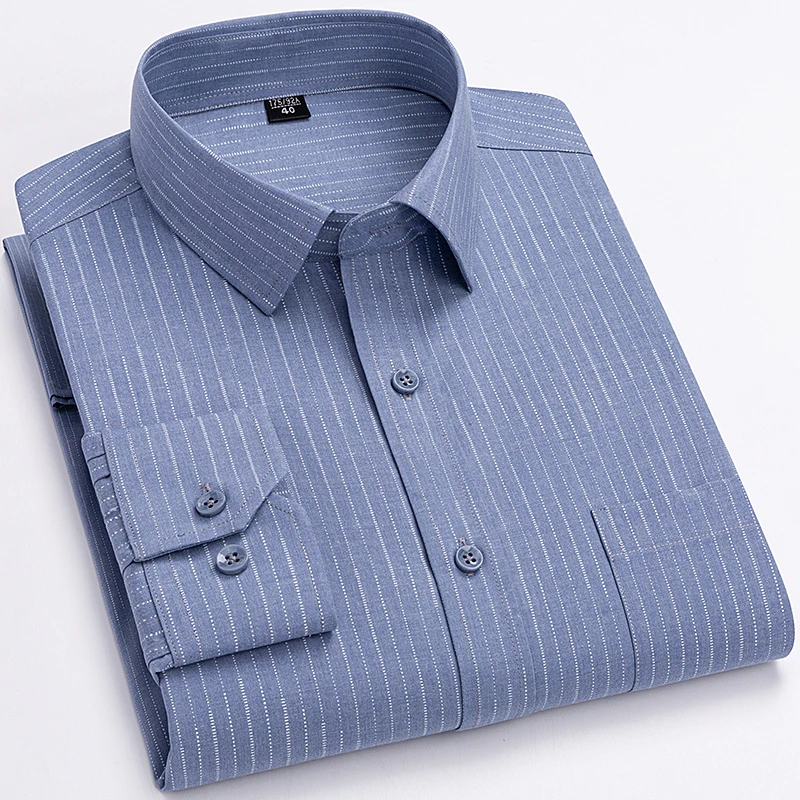High Quality Men\'s Shirts Spring Autumn Long Sleeve Wrinkle Resistant Non Ironing Stripe Man Clothing Big Size 5XL 6XL 7XL