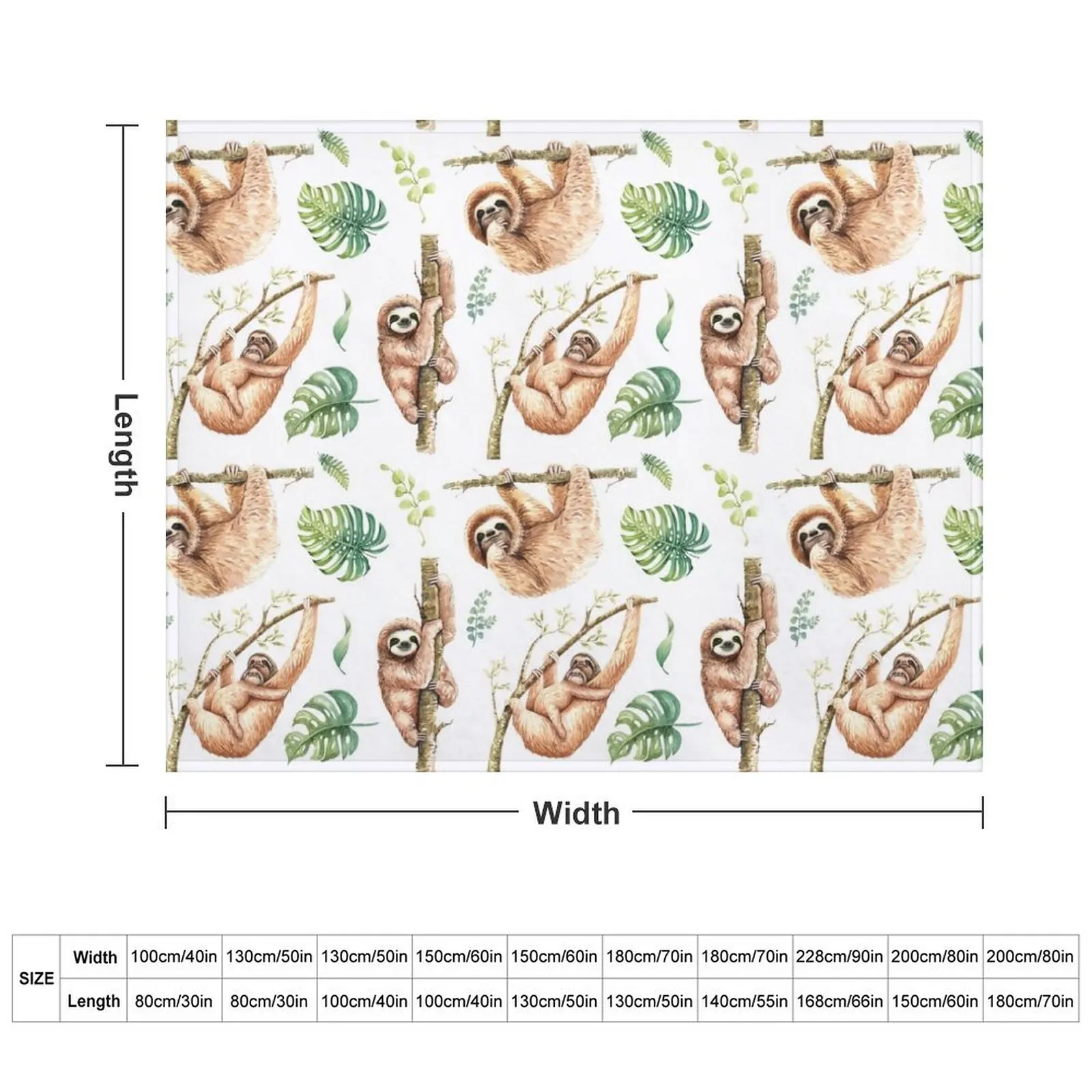 Sloths Chilling Out Watercolour Pattern. Throw Blanket Sofa Throw Luxury Thicken Blankets