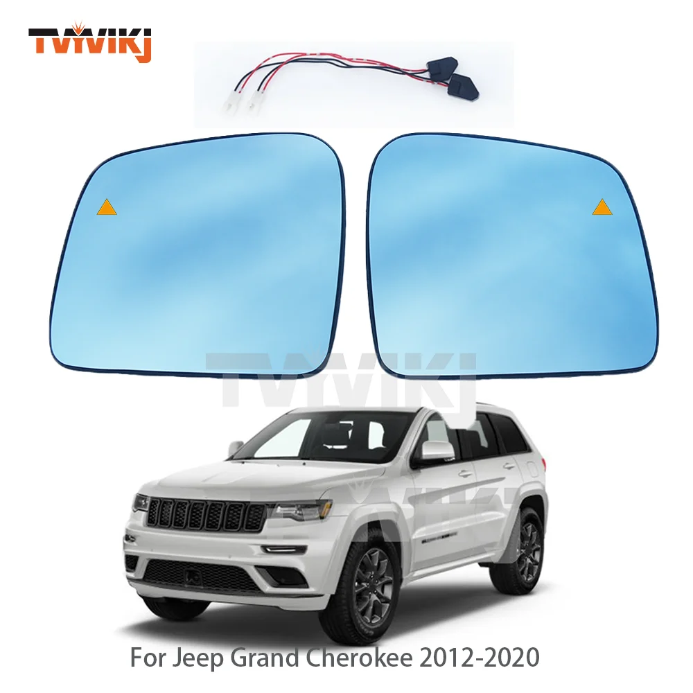 1 pair 2PCS Side Rearview Mirror Blue Glass Lens Blind spot light For Jeep Grand Cherokee 2012-2020 Anti glare car mirrors