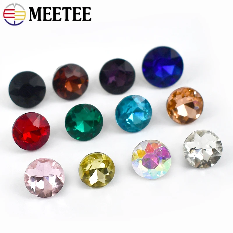 Meetee 20/50pcs 9mm Rhinestone Buttons Glass Diamond Shirt Shank Buckle DIY Clothing Collar Sewing Decor Material Accessory