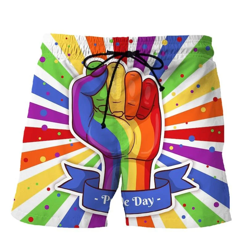 

LGBT Pattern 3d Printing Beach Shorts Gay Pride Day Colorful Rainbow Beach Shorts Men's Swimming Trunks Surf Board Shorts