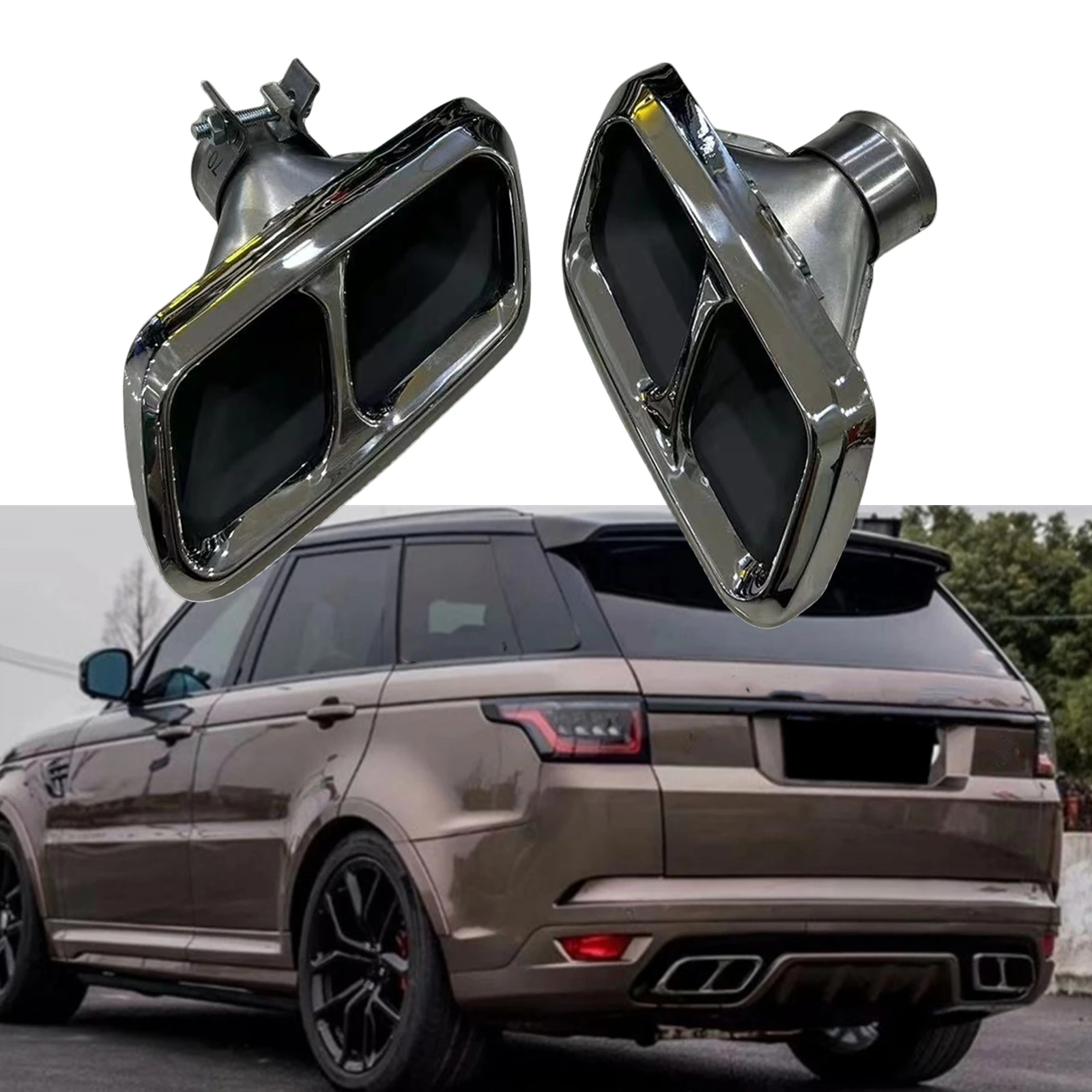 

Rear Exhaust Pipe Muffler Tips Black/Silver Tail Exhause Tailpipe Kit For Land Rover Range Rover Sport 2014-2021 SVR Bumper Only