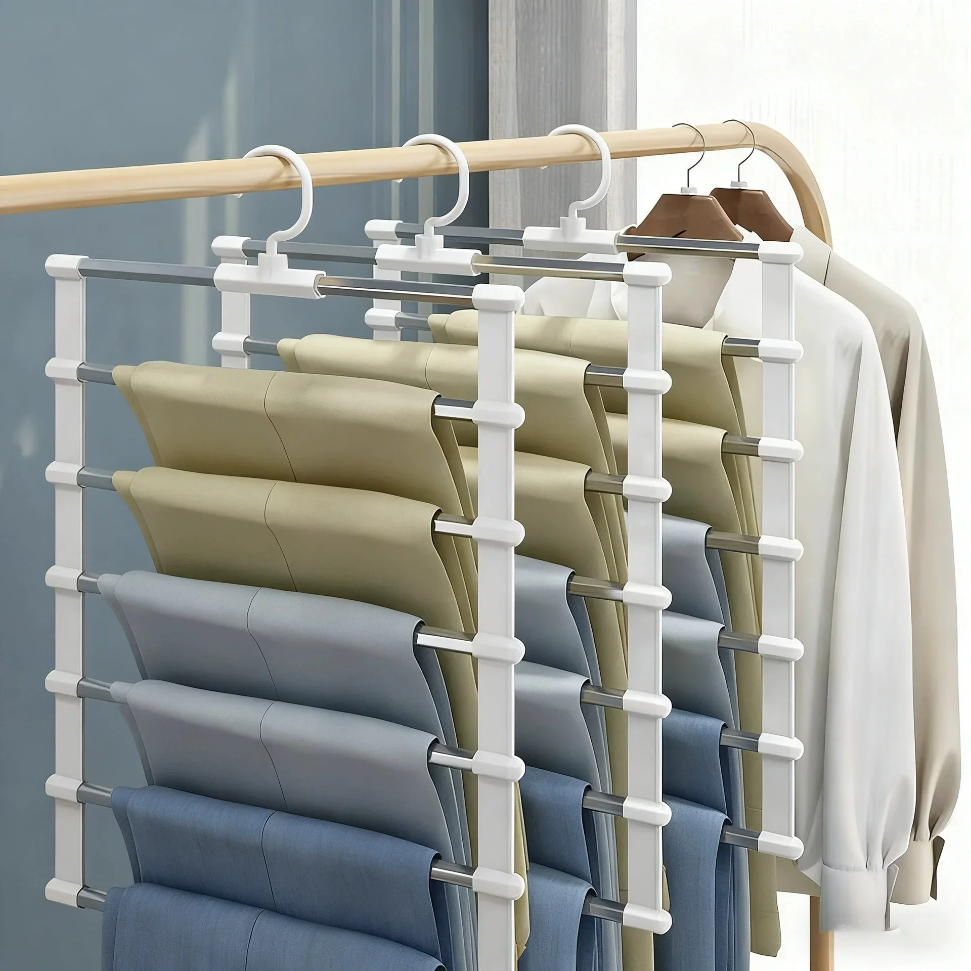 

Stainless steel pants rack, pants clip, multi-layer wiring, multifunctional pants rack, stepped folding pants rack