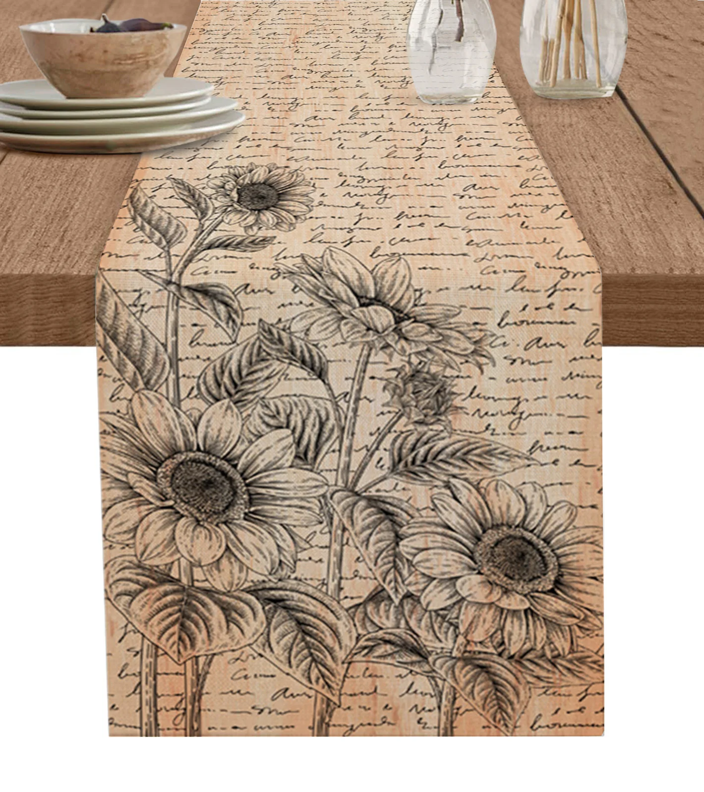 

Flower Daisy Retro Text Table Runner Decoration Home Decor Dinner Table Decoration Table Decor