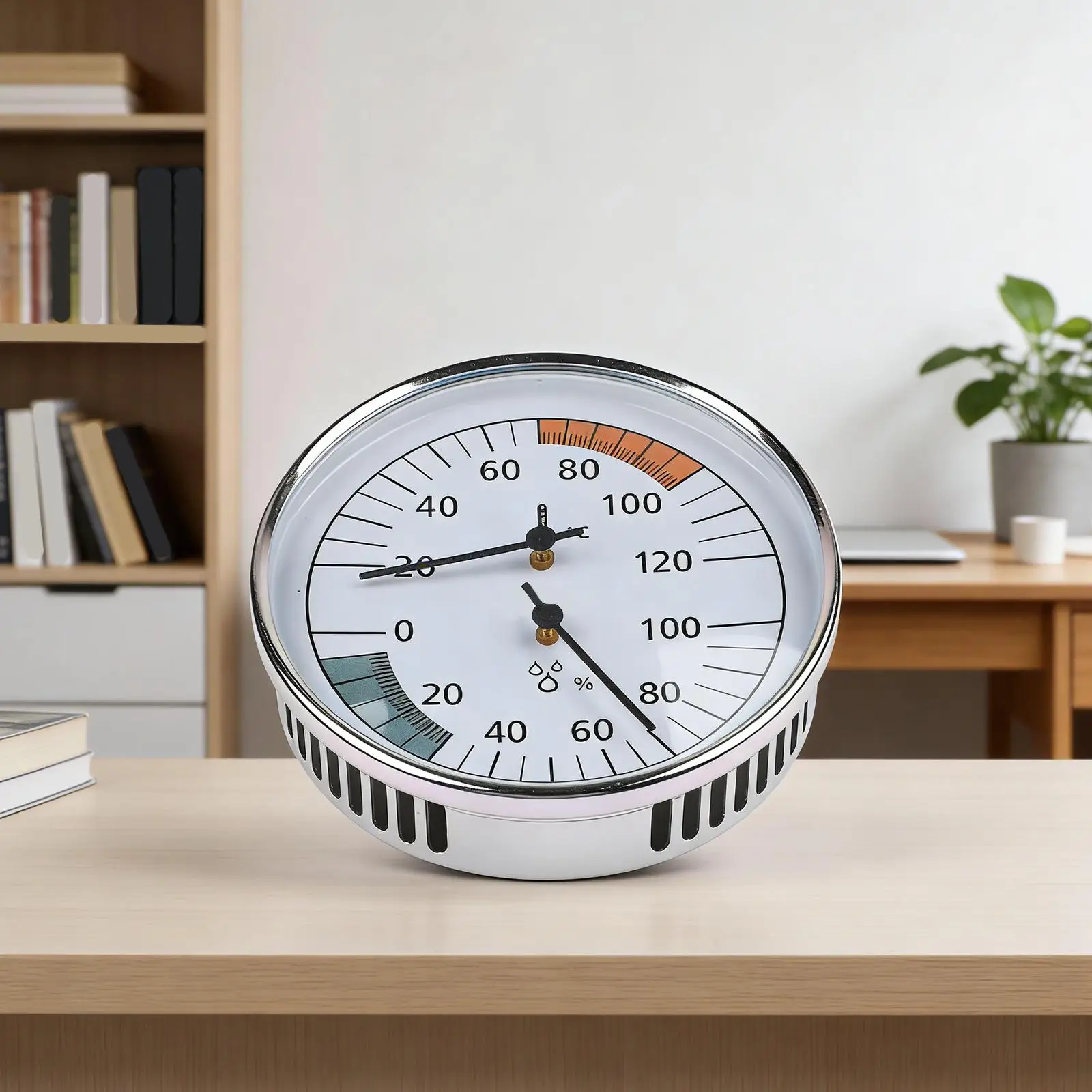 Mechanical Sauna Thermometer and Hygrometer with Aluminum Frame and Glass Mirror Wall-Mounted for Sauna and Steam Room Use
